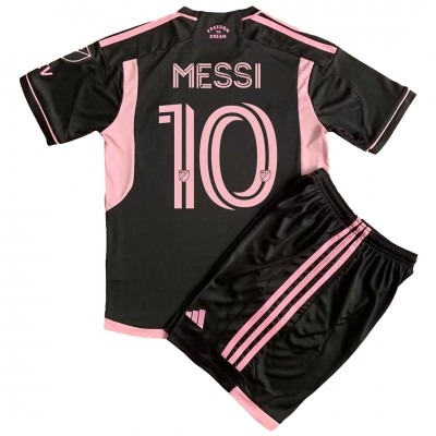 Otroški Nogometni dresi Inter Miami Lionel Messi #10 Gostujoči 2023-24 Kratek Rokav (+ Kratke hlače)